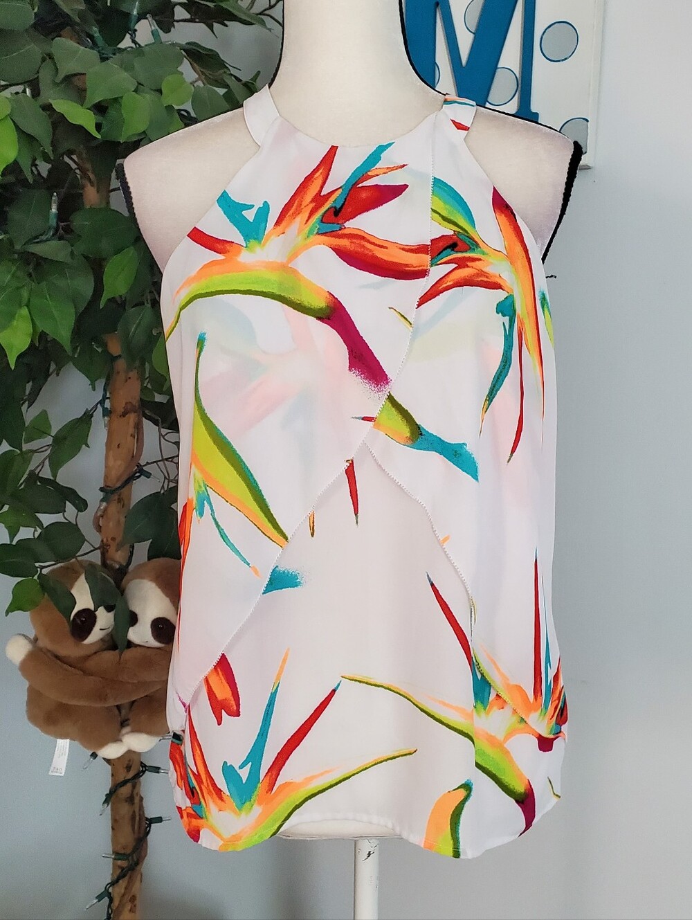 WORTHINGTON Layered Chiffon Tropical Print Halter PM